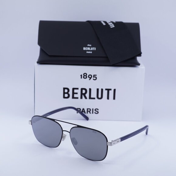 Berluti BL40004U 01C Square Sunglasses - Silver/Blue/Silver Mirror - Picture 7 of 9